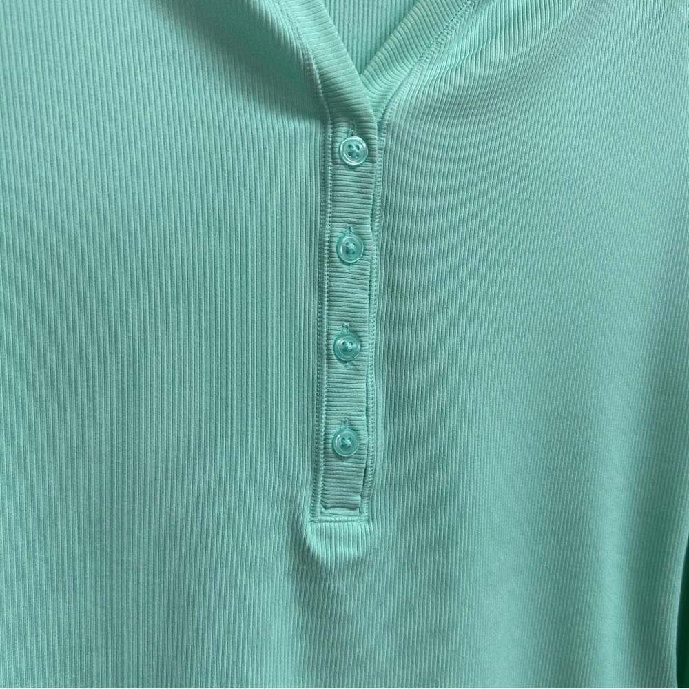 Athleta Uptempo Ribbed Henley Long Sleeve Top Aqua Green Color Size Small - Picture 6 of 13